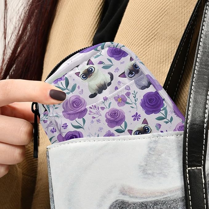 Purple Floral Cute Cats Travel Pill Organizer Case Box Container Weekly Portable Vitamin Medicine Holder Storage Bag with Zipper Removable