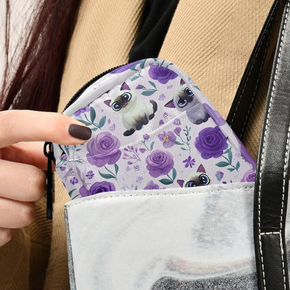 Purple Floral Cute Cats Travel Pill Organizer Case Box Container Weekly Portable Vitamin Medicine Holder Storage Bag with Zipper Removable