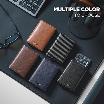 VULKIT Pop up Card Wallet Minimalist Cash Wallets RFID Blocking Leather Smart Credit Card Holder with ID window for Men (Espresso)
