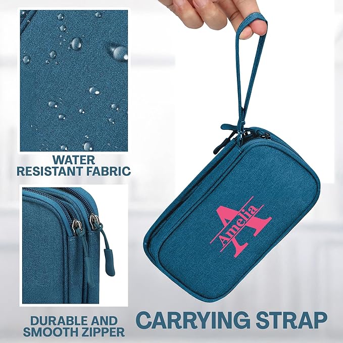 Personalized Electronics Organizer Travel Case – Custom Name Compact Cable Storage Bag for Chargers, Cords, USB Flash Drives – Waterproof Tech Pouch for Travel, Business and Daily Organization- Green