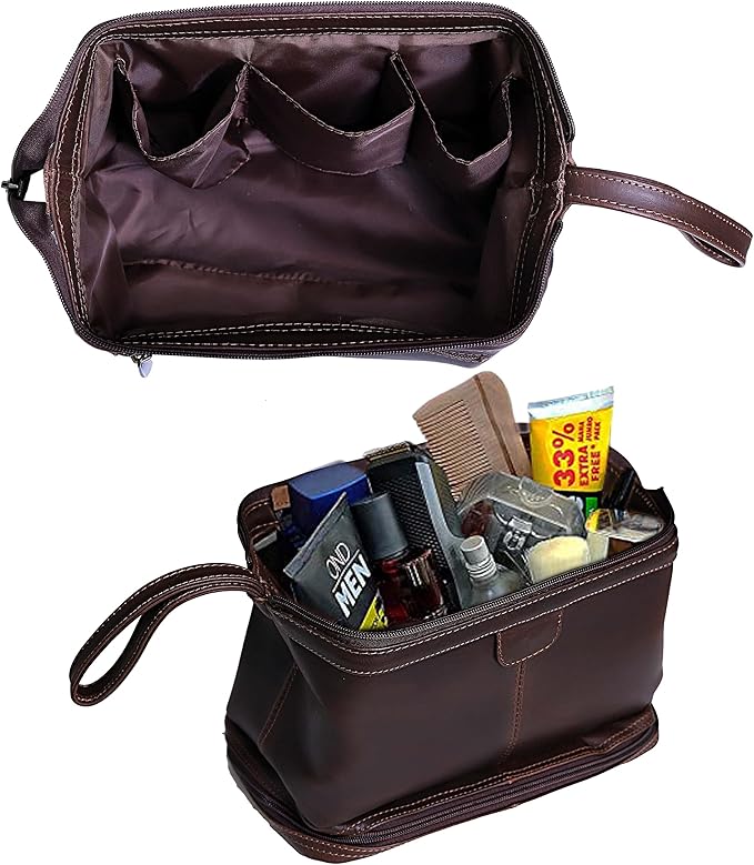 cuero Genuine Buffalo Leather Unisex Toiletry Bag Travel Leather Dopp Kit Made With High Class Buffalo Leather
