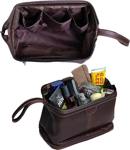 cuero Genuine Buffalo Leather Unisex Toiletry Bag Travel Leather Dopp Kit Made With High Class Buffalo Leather