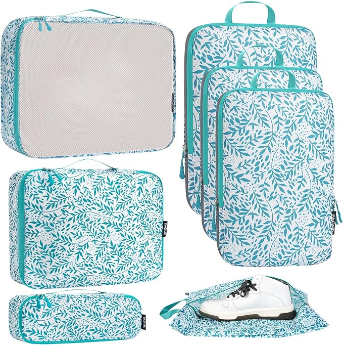 Bagail Ultralight Compression Cubes 7 Set - 3 Packing Cubes, 3 Organizers, and 1 Shoe Bag