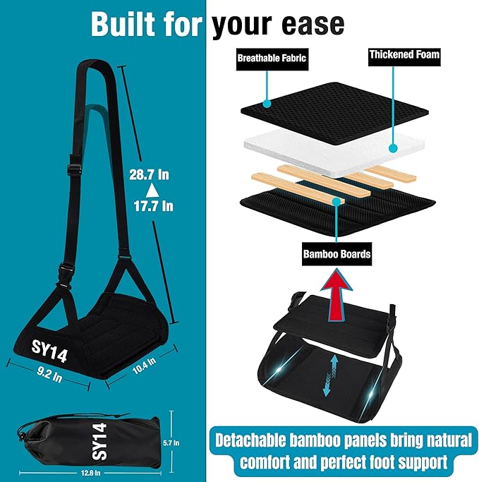 Premium Airplane Foot Hammock – Foot Hanger for Flights Portable Foot Rest for Air Travel Memory Foam Leg Rest Travel Under Desk Foot Hammock for Travel Gift Men Women Wheelchair footrest Christmas