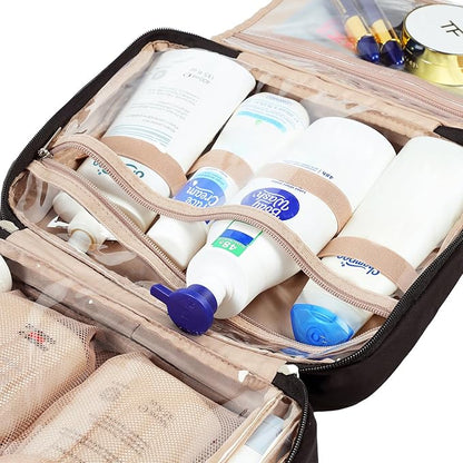 NISHEL Travel Toiletry Bag for Women Large Capacity, Makeup Essentials Organizer, Hanging Case for Accessories, Cosmetics, Black