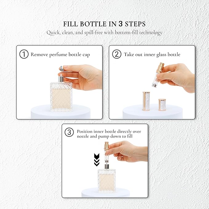 Ms Lovely Pearlescent Travel Perfume Atomizer Bottle – 5ml Refillable Mini Spray for Purse, TSA Approved Portable Fragrance Dispenser (White and Gold)