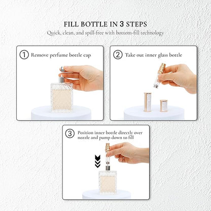 Ms Lovely Pearlescent Travel Perfume Atomizer Bottle – 5ml Refillable Mini Spray for Purse, TSA Approved Portable Fragrance Dispenser (White and Gold)