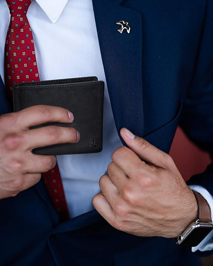 SERMAN BRANDS 2 ID Window Wallet for Men RFID Blocking Leather, Bifold Top Flip, Extra Capacity Travel Wallet