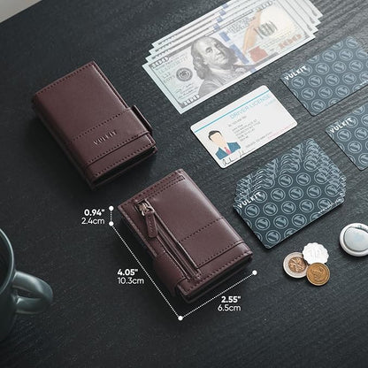 VULKIT Card Holder Bifold Pop Up Leather Wallet for Men RFID Blocking Metal Card Case, Holds 9 Cards and Banknotes Espresso