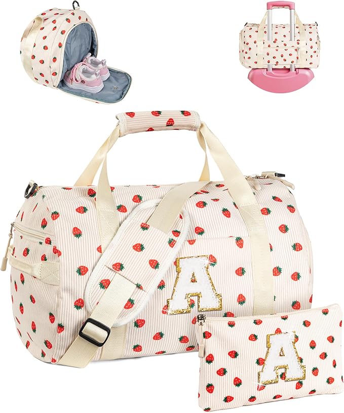 Christmas Gift-Teen Girl Gifts Trendy Stuff, Girls Gym Bag, Kids Personalized Weekend Duffel Bags with Shoe Compartment, Travel Tote with Makeup Bag, Birthday Gift for Grandkids (Letter A)