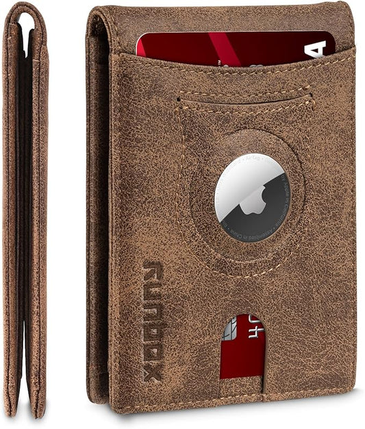 RUNBOX AirTag-Wallet-Mens-Slim-RFID Blocking Wallets Leather with Bill Compartment Air Tag Bifold Card Holder Wallet Gifts for Men Dad
