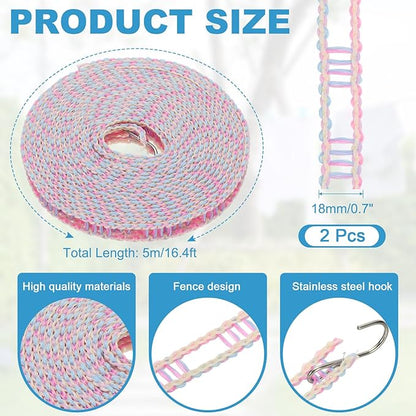 uxcell 2 Pcs Portable Travel Clothesline, 16.4ft Clothes Line Outdoors Travel Hanger Foldable Clothesline Rope with Hooks for Camping Hotel Backyard Home Cruise Ship, Purple