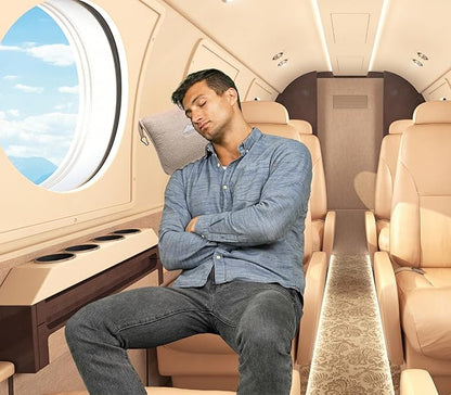 BlueHills Premium Soft Travel Blanket Pillow Airplane Blanket Packed in Soft Bag Pillowcase with Hand Luggage Belt Backpack Clip Compact Pack Large Portable Flight Throw Beige T005