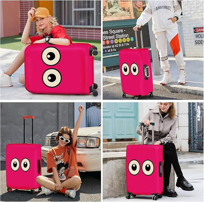 ANNA QUEEN Funny Cartoon Eyes Luggage Cover, Pink Suitcase Protector with Cute Big Eyes Design, Travel Suitcase Cover for 32-34 Inch Luggage, Stretchable & Washable Spandex Travel Accessories