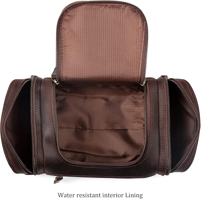 Polare Toiletry Bag Full Grain Leather Shaving Kit Dopp Kit Travel Case Wash Bag with YKK Zippers