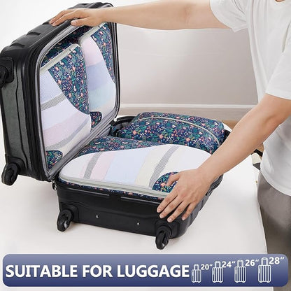 8 Set Packing Cubes for Travel,Gifts for Women Mom,Anti-Tearing Suitcase Organizer for Luggage with Shoe & Hanging Toiletry Bag,Vacation Essentials & Accessories for Cruise Ship,Dark Blue Floral