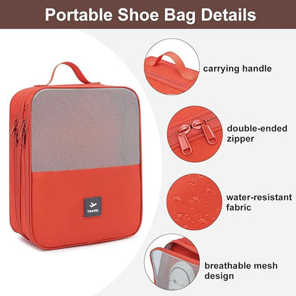 2 Layers Travel Shoe Bag, Portable Shoe Bags Hold 2 Pair Of Shoes, Water-Resistant Shoe Storage Pouch For Travel (Orange, 2 Pack)
