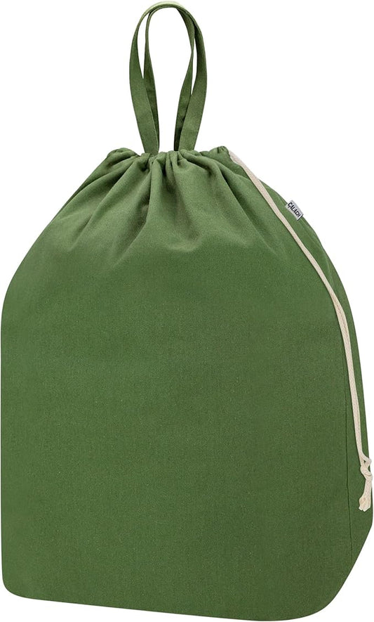 Canvas Laundry Bags with Handles & Rectangular Base, 90L Extra Large Heavy Duty Laundry Basket Hamper Liner Replacement, Washable Cotton Drawstring Dirty Clothes Bag (Army Green)