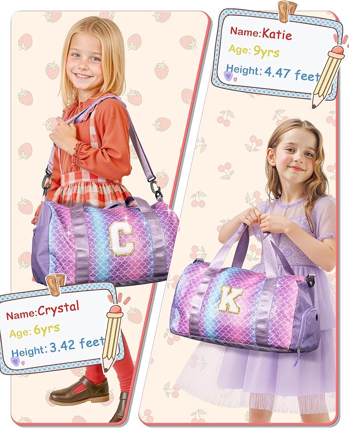 Birthday Gifts for 3 4 5 6 7 8 9 10 11 12 Year Old Girls-Girl Gym Bag with Shoe Compartment, Kid Personalized Weekender Overnight Bags, Initial Travel Tote with Makeup Pouch (Letter B)