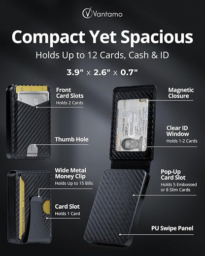 Vantamo Premium Wallet for Men with Money Clip & Card Holder, Compact & Slim Wallet with RFID, 8-12 Cards, Perfect Gifts for Men