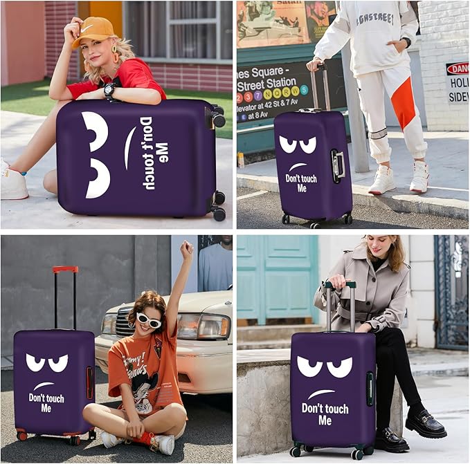 ANNA QUEEN Funny Luggage Cover, Don't Touch Me Purple Face Design, Stretchable, Washable Travel Protector for 20-34 Inch Luggage