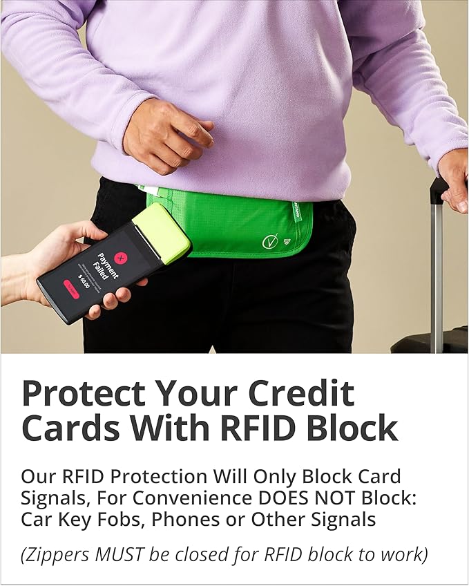 Vantamo Money Belt with RFID For Men & Women, Hidden Passport Holder for Travel, 2 Compartment Travel Fanny Pack for Women Anti Theft