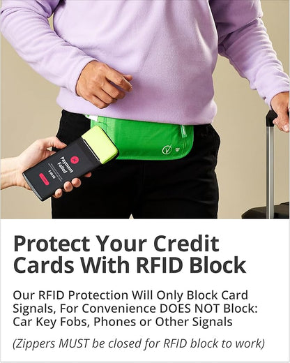 Vantamo Money Belt with RFID For Men & Women, Hidden Passport Holder for Travel, 2 Compartment Travel Fanny Pack for Women Anti Theft