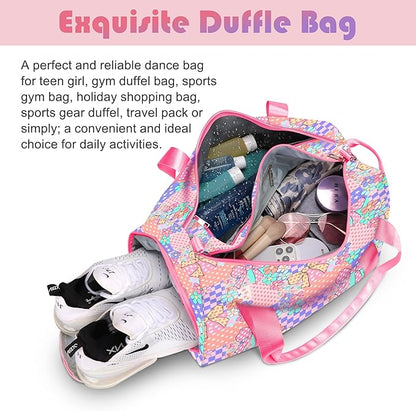 Duffle Bag for Girls Travel Duffle Carry On Tote Weekender Bag Large Capacity Overnight Bag With Shoe Compartment Gym Tote with Dry and Wet Separation