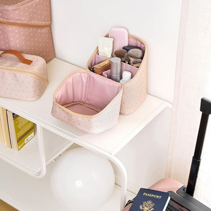 Erin Condren Tall Organizer Case, Multi-Purpose Travel Case with Stylish Almond Asterisk Design, Removable Dividers and Sturdy Vegan Leather Handle, Carry Toiletries, Makeup, Jewelry and More