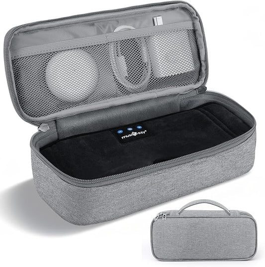 MUSICOZY Travel Storage Case for Bluetooth Sleep Mask & Electronics, Polyester Organizer Bag with Partition Pockets, Adjustable Dividers, Shock-Resistant Design for Cables, Chargers & Accessories