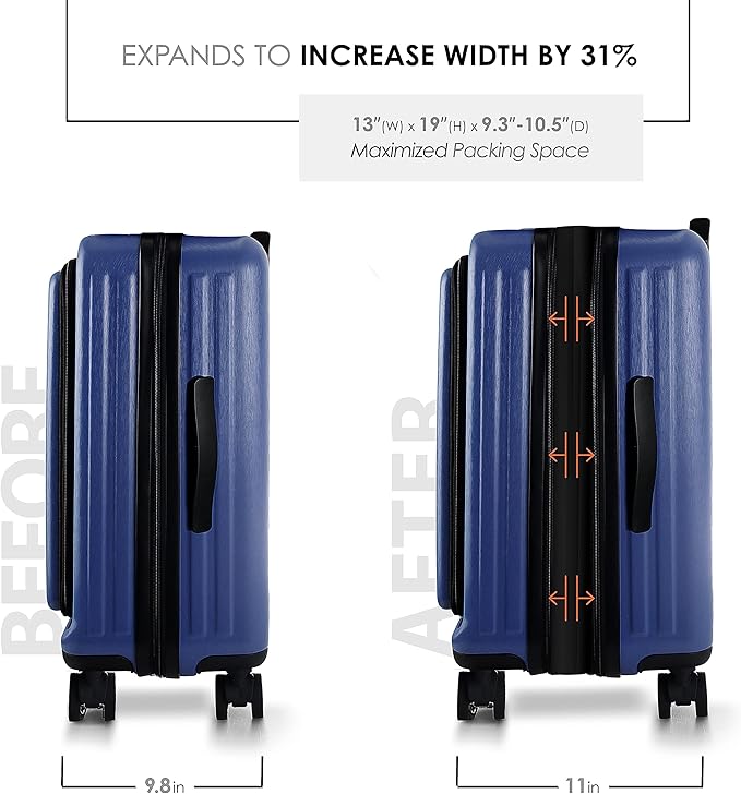 TRAVELARIM 22 Inch Carry On Luggage 22x14x9 Airline Approved, Small Carry On Suitcase, Hard-shell Carry-on Luggage with Wheels, Durable Navy Luggage Carry-On with Cosmetic Case and Luggage Scale