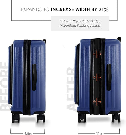 TRAVELARIM 22 Inch Carry On Luggage 22x14x9 Airline Approved, Small Carry On Suitcase, Hard-shell Carry-on Luggage with Wheels, Durable Navy Luggage Carry-On with Cosmetic Case and Luggage Scale