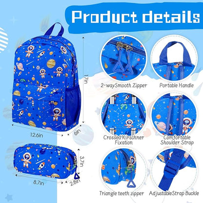 Redbaker 6 Pcs Kids Luggage Set 17 Inch Kids Rolling Luggage Double Pattern Suitcase for Girls Boys School Gift(Light Blue,Astronauts)