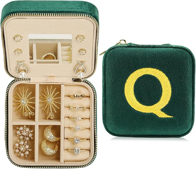 Jenria Christmas Gift for Women, Travel Jewelry Case for Women, Jewelry Organizer, Jewelry Box, Unique Gifts, Personalized Gifts for Her, Birthday Gifts for Mom, Teen Girl, Girlfriend, Green, Q