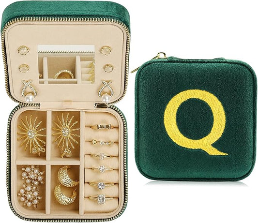 Jenria Christmas Gift for Women, Travel Jewelry Case for Women, Jewelry Organizer, Jewelry Box, Unique Gifts, Personalized Gifts for Her, Birthday Gifts for Mom, Teen Girl, Girlfriend, Green, Q