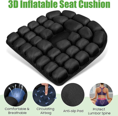 Inflatable Travel Seat Cushion, Relieve Pessure HIPS, 3D Airbag Wheelchair Pad Portable Car Seat Cushions for Office Chair, Wheelchair, Stadiums, Dining Chair