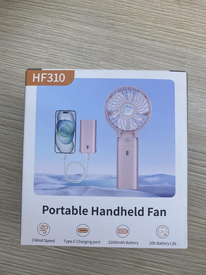 HandFan 5200mAh Handheld Fan Rechargeable, 20H Runtime Hand Fan, 3 Speeds Strong Airflow, Personal 180° Foldable Portable Fans for Travel/Summer/Concerts/Lash/Commute, Gifts for Women (Cherry Pink)