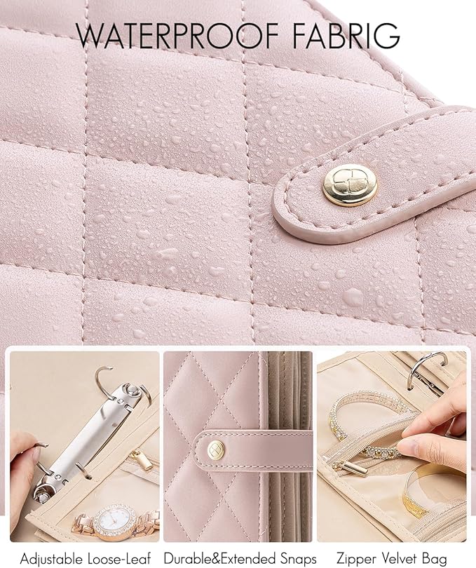 Vlando Travel Jewelry Case,Graduation Gifts,Jewelry Organizer Box with Clear Zipper Velvet Jewelry Pouch Bag, PU Leather Jewelry Case,Gift for Women-Pink