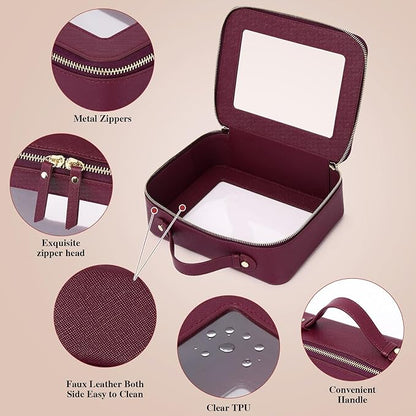 Pinkmik Clear Makeup Bag Waterproof Travel Case for Cosmetics and Toiletries Women's Makeup Organizer and Car Bag with Zipper (X/Burgundy, L)