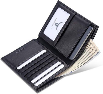 HISCOW Italian Leather Passport Holder for Travel - RFID Blocking Wallet Cover with Secure Organizer for Men & Women, US & Foreign Trips, Black