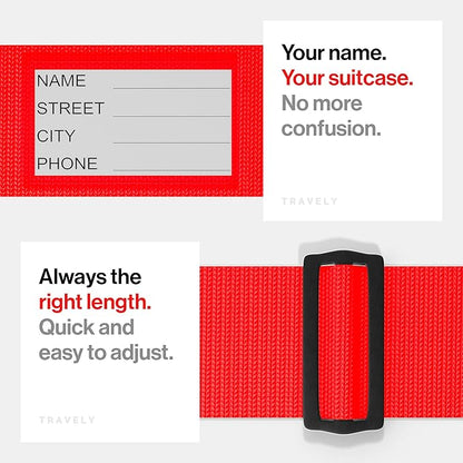 TRAVELY Luggage Straps - Particularly conspicuous & Secure - Incl. 4 Name Tags - Luggage Strap Ideal crosswise - [Set of 4]