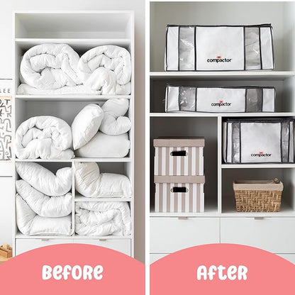 Compactor Vacuum Bags + Semi-Rigid Box, Space Saving Storage Bags, Seal Bags Compression for Comforters and Blankets, Sealer Clothes Storage, Size M, 125L | White