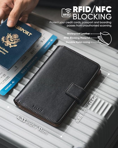 VULKIT Passport Holder with Airtag Holder RFID Blocking Passport Wallet Travel Leather Passport for Women(Black Brown)