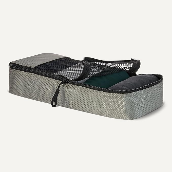 Amazon Essentials 4-Piece Packing Cubes Travel Accessories Set, Luggage Organizer with Double Zipper, Mesh Top, 100% Polyester, Slim, Gray (Previously Amazon Basics)