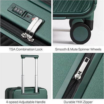 mixi 20 Inch Expandable Carry On Luggage PC Hard Shell Suitcase Top Opening Rolling Travel Suitcases with Spinner Wheels & TSA Lock, Blackish Green