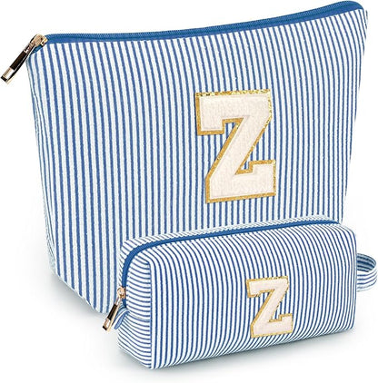 2 PCS Initial Makeup Bags for Women: Cosmetic Bag for Travel Toiletry - Birthday Gifts for 11 12 13 14 15 16 17 18 Years Old Girl Graduation Teacher Gift- Teen Girl Gifts Trendy Stuff - Blue Z