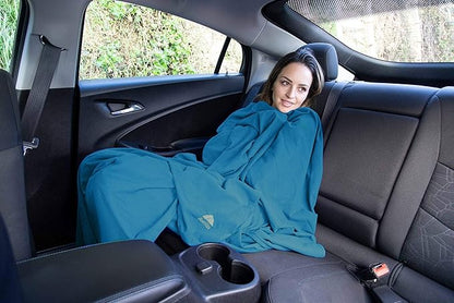 BlueHills Ultra Compact Travel Blankets for Two with Portable Carry Case Case Premium Soft Plush Large Airplane Blankets 2 Pack for Car Plane Train Hotel Layover Peacock -C204-2pk-Teal