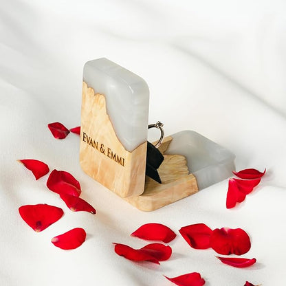 RWA Slim Engagement Ring Box for Proposal – Unique Wedding Ring Holder Jewelry Display Case – Travel Jewelry Organizer, Ring Bearer Box, Proposal Gift, Wedding Ring Box for Ceremony, FLIP white light