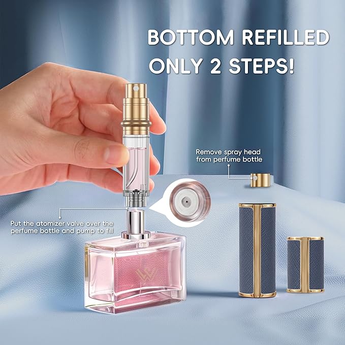 5ml Perfume Spray Bottle, AG00RG Leather Refillable Dispenser Bottom Fill Fragrance Scent Container, Portable and Leak-proof Suitable for Traveling & Outgoing (Rose Gold)