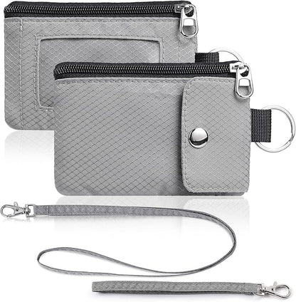 Minimalist Wallet For Mens Womens, Keychain RFID Blocking Zipper Small Wallet with ID Window 2 Lanyards,Water Resistant Travel Cash Card Coin Case Boys Girls